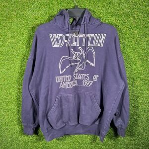 Vintage Led Zeppelin United States of America 1977 Graphic Hoodie XL Navy Blue